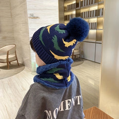 Kids Dino Knit Beanie Hat & Velvet Neck Gaiter Set