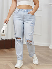 Casual Jeans Women's Plus Ripped Trim Button Fly Jeans