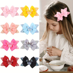6pcs Glitter Bow Hair Clips for Baby Girls