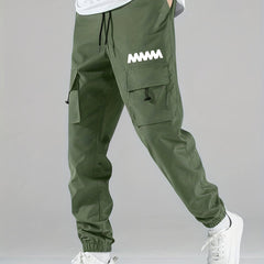 Wave Print Cargo Pants Men's Flap Pocket Trousers