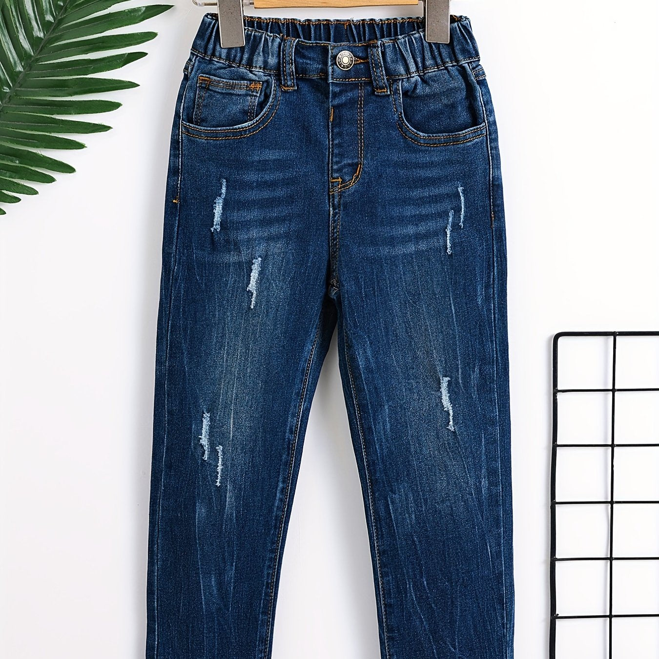 Boys Ripped Denim Jeans Elastic Waist Pants