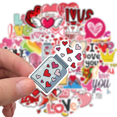 50pcs Love Stickers Hearts I Love You for Laptops Bottles Phones Cars