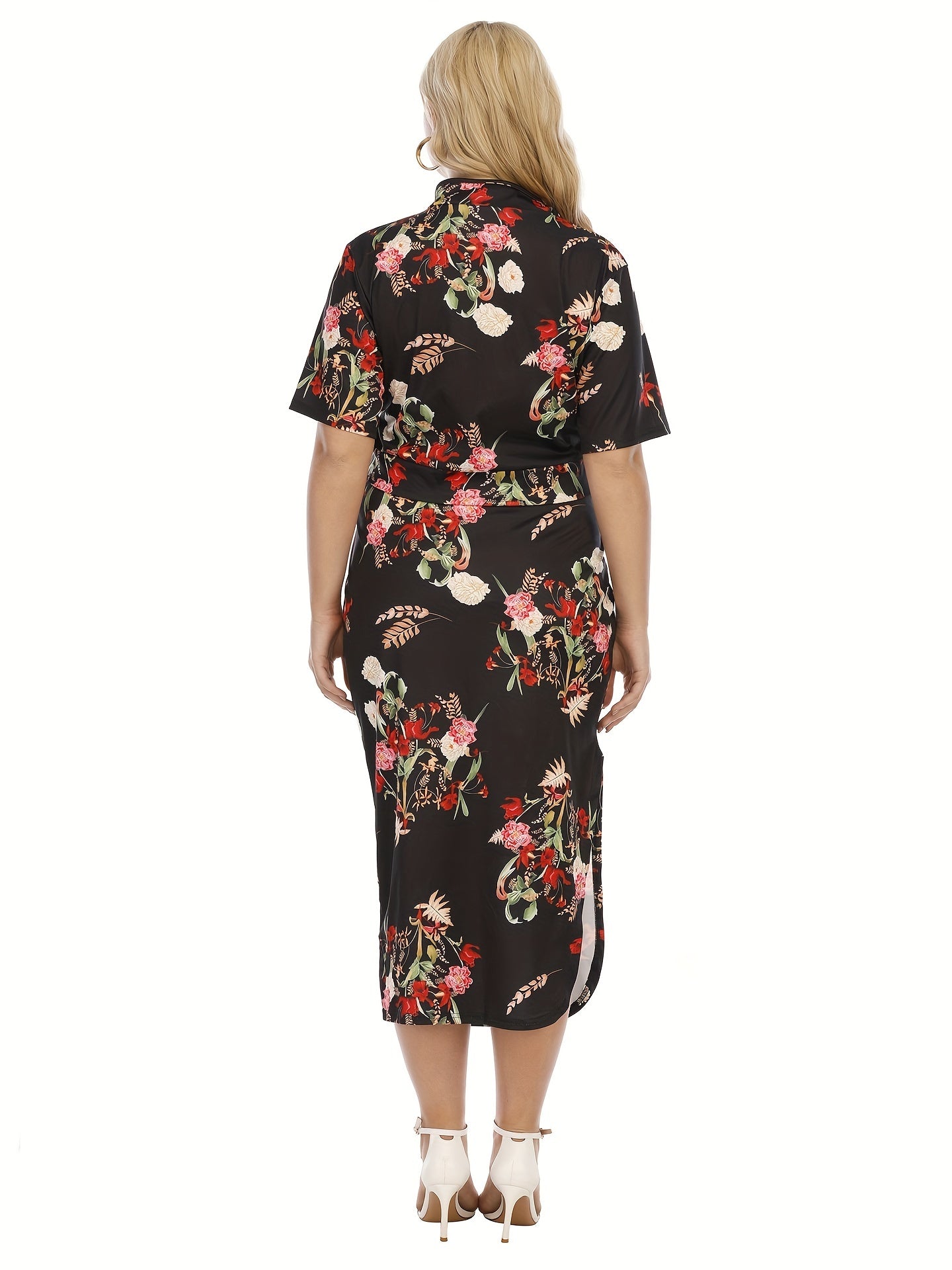 Women's Plus Floral Print Cut Out Crop Top & Bodycon Skirt Set