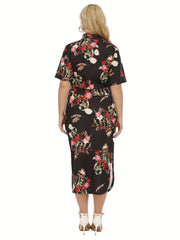 Women's Plus Floral Print Cut Out Crop Top & Bodycon Skirt Set