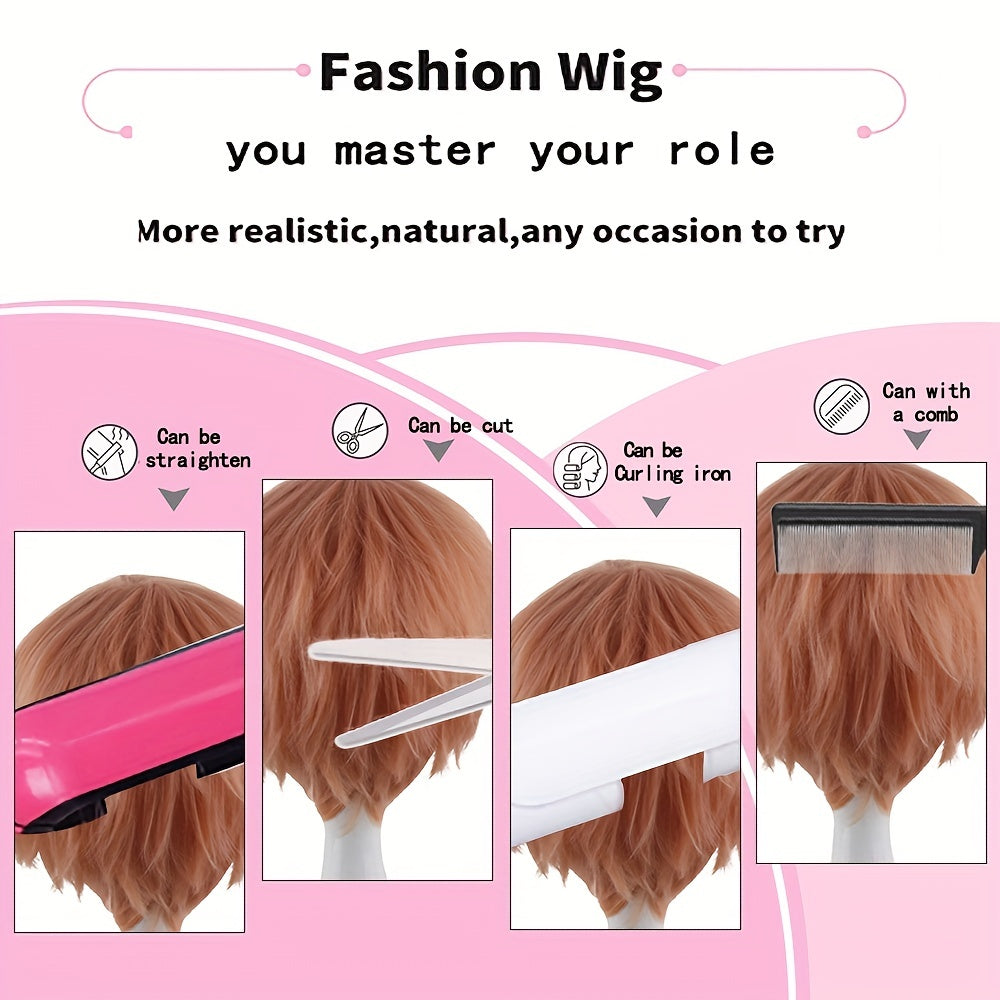 Brown Funky Dress Up Wig For Men Synthetic Fiber Wig For Costume Party Use