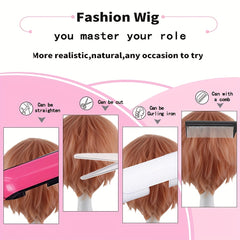 Brown Funky Dress Up Wig For Men Synthetic Fiber Wig For Costume Party Use