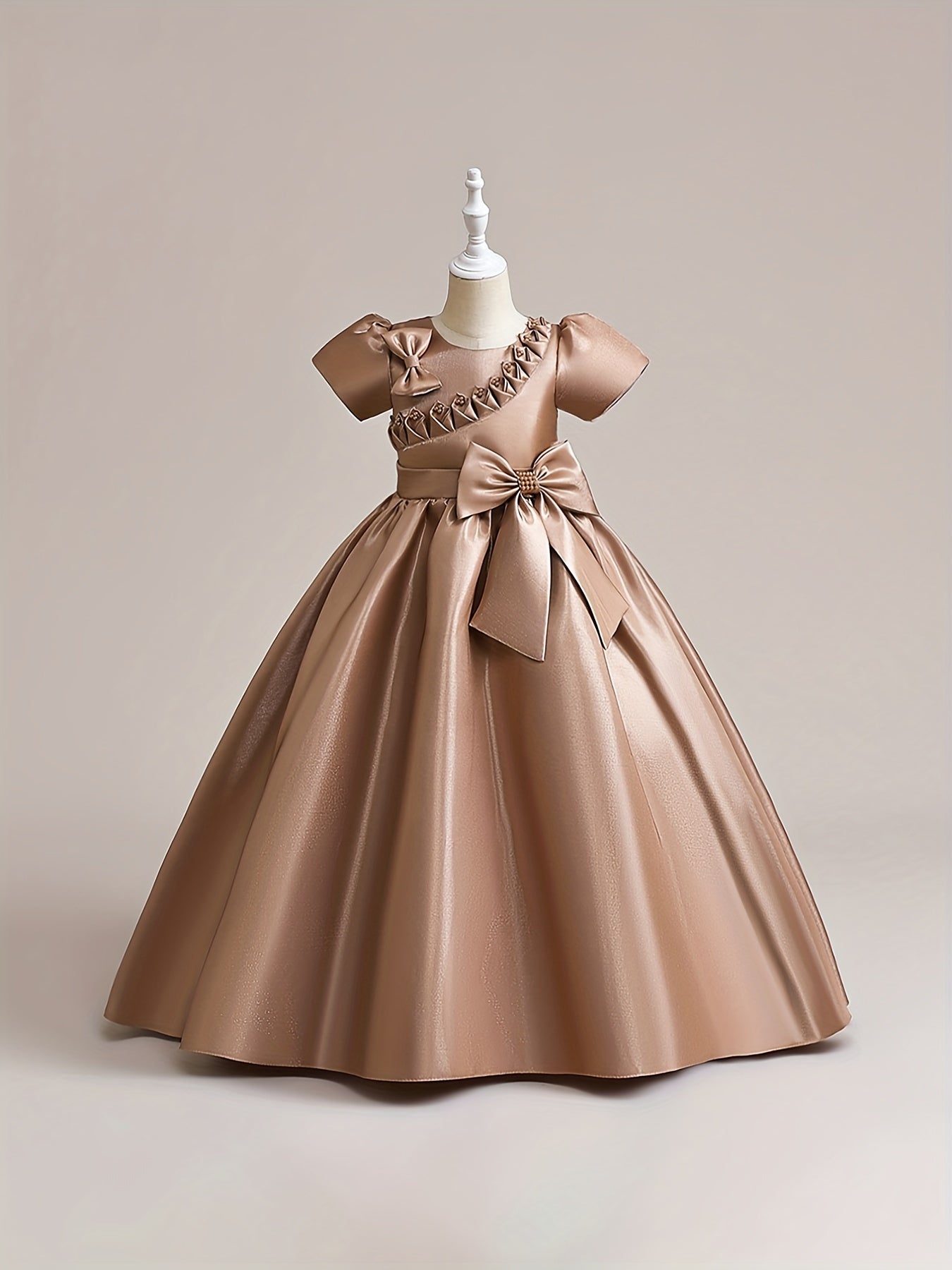 Girl's Satin Big Bowknot Maxi Evening Dress