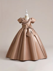 Girl's Satin Big Bowknot Maxi Evening Dress