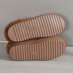 Women's Fuzzy Trim Snow Boots Non-slip Warm Slippers
