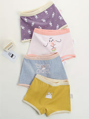 4pcs Girls Boxer Briefs Elastic Waist Astronaut Rabbits Print Underwear