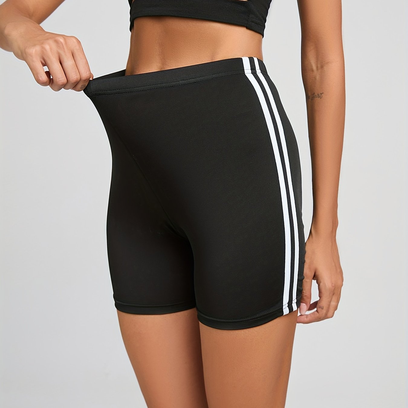 Striped Print High Waist Shorts Slim Summer Shorts Women's Clothing