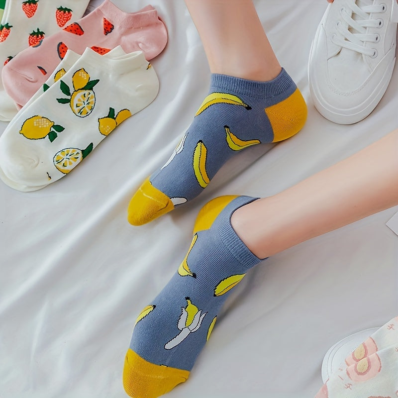 6 8 Pairs Fruit Print Socks Low Cut Ankle Stockings
