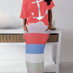 Women's Plus Anchor One Shoulder Top & Skirt 2 Piece Set