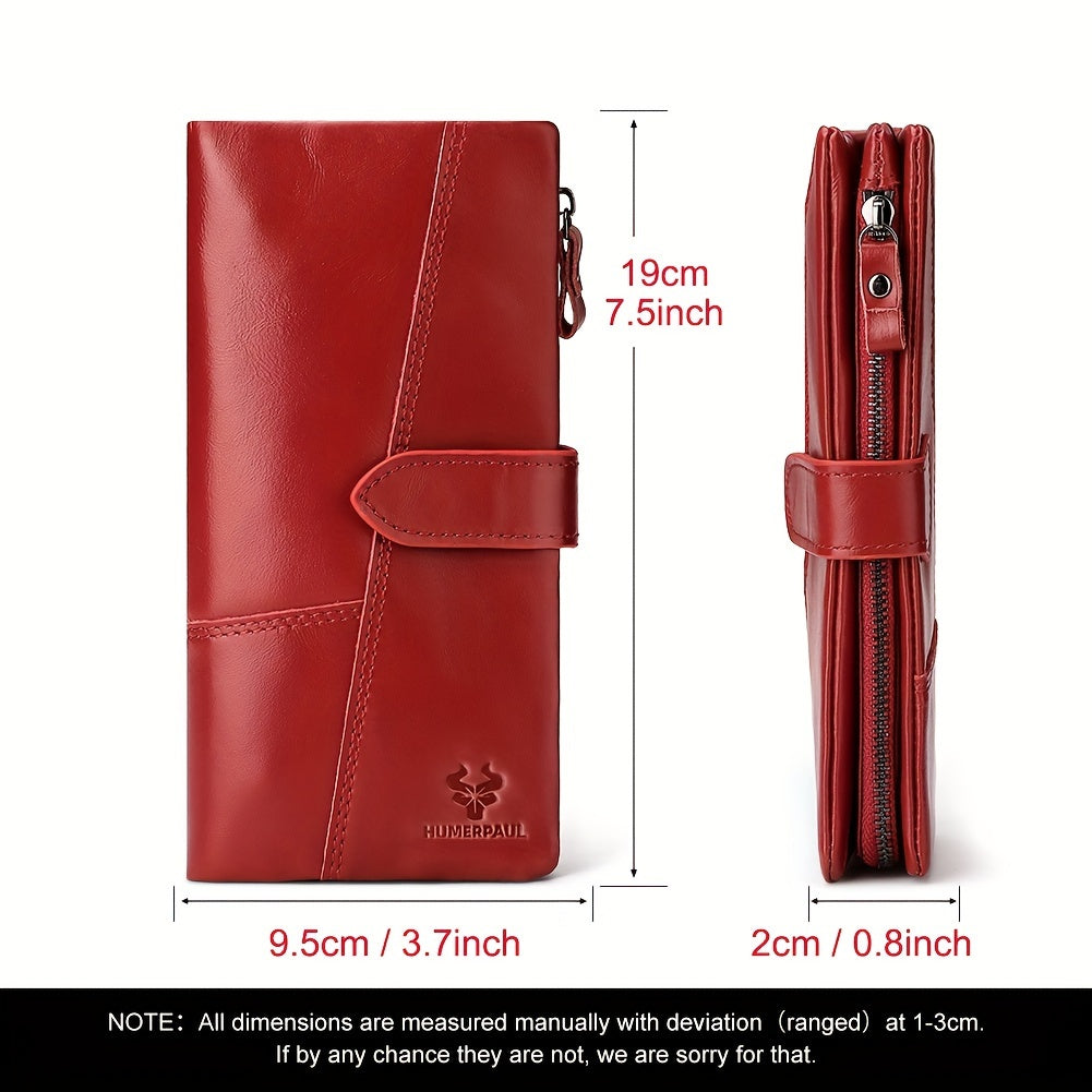 HUMERPAUL RFID Blocking Leather Women's Wallet Red Trifold