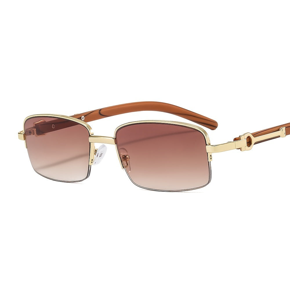 Men's Small Square Hip Hop Wood Grain Retro Sunglasses