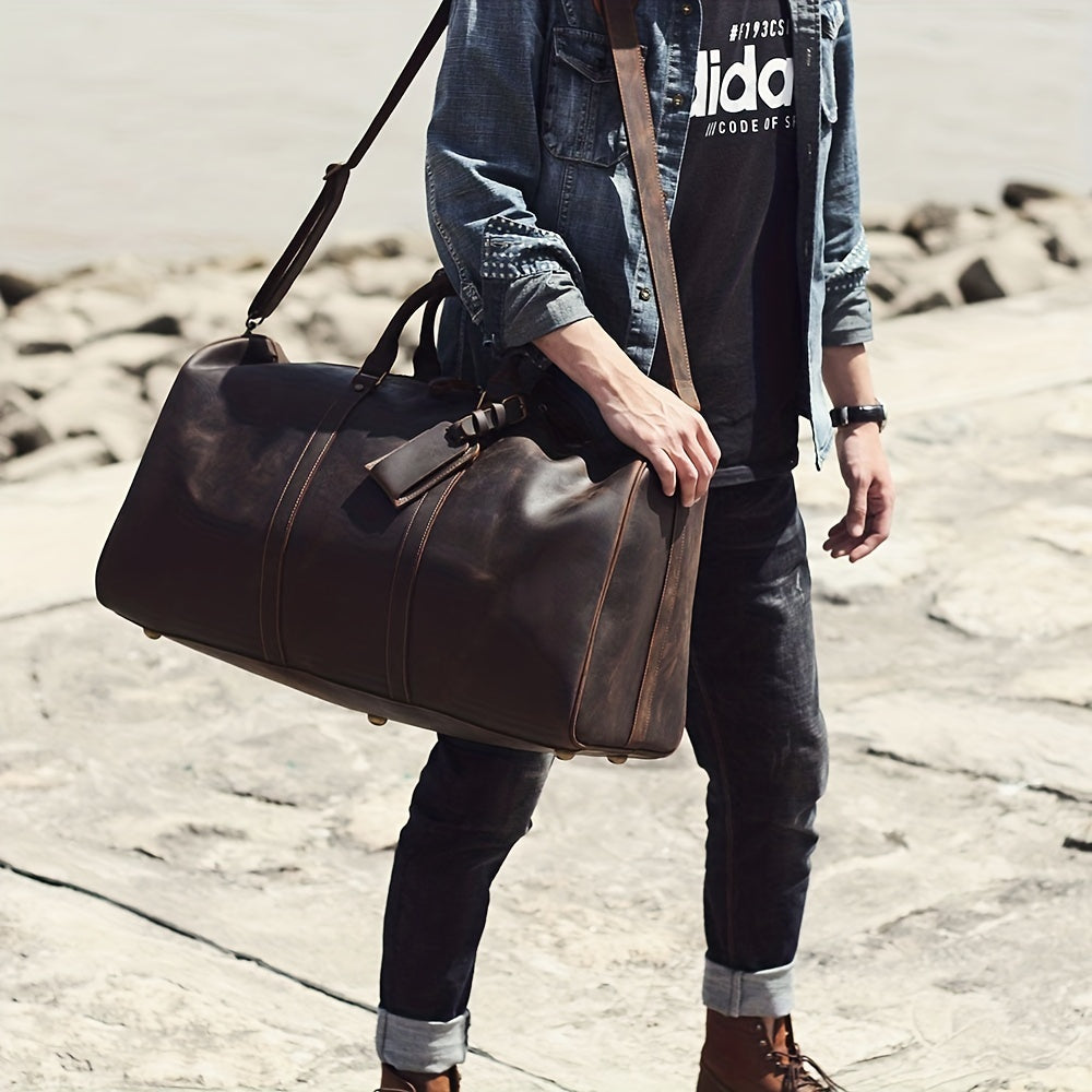 Men's Leather Travel Duffle Bag Vintage Large Capacity Fitness Gym Bag