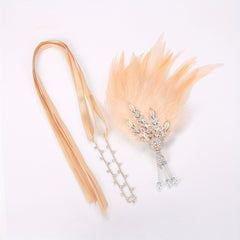 1920s Gatsby Feather Headband with Rhinestones & Pearls