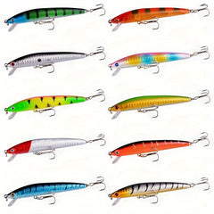10pcs Minnow Fishing Lure with Two Treble Hooks Crankbait for Carp Fishing