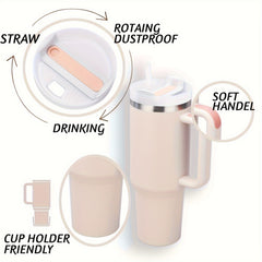 1200ml Solid Tumbler With Handle & Straw Stainless Steel Insulated Travel Mug