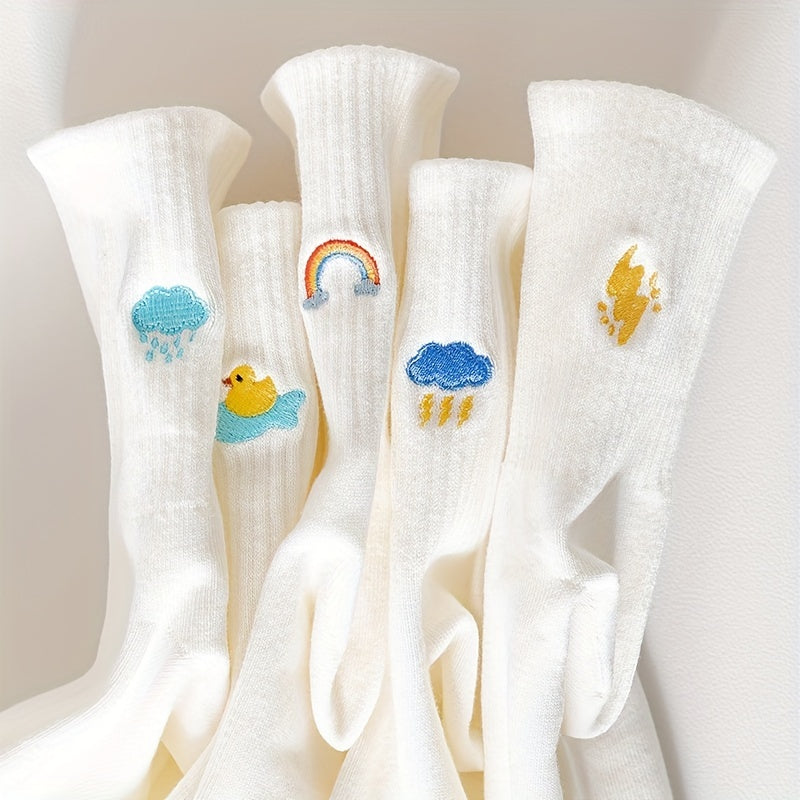 5 Pairs Women's Weather Pattern Ankle Socks Mid Tube Socks
