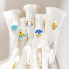 5 Pairs Women's Weather Pattern Ankle Socks Mid Tube Socks