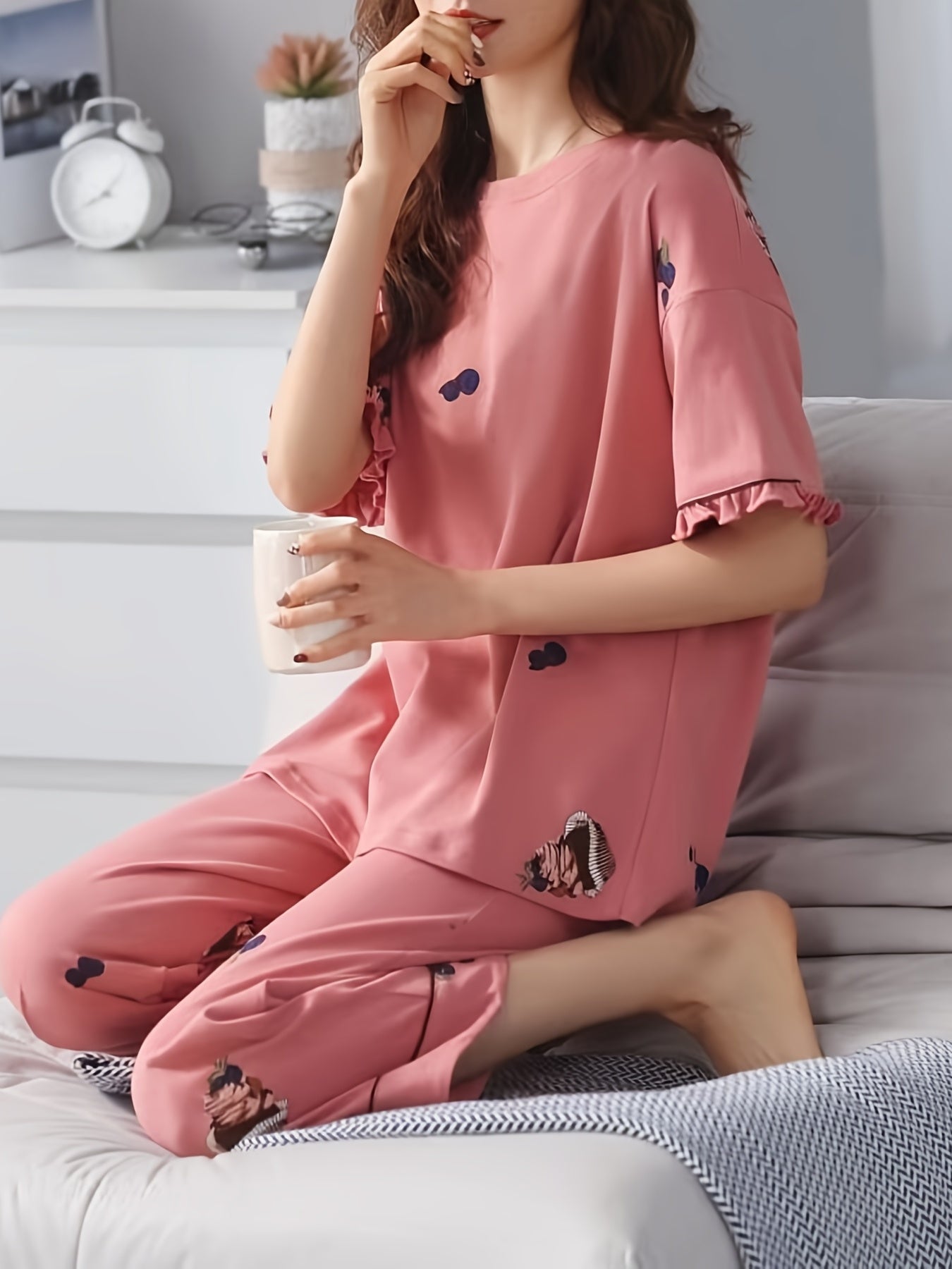 Fruitcake PJ Set Short Sleeve Crew Neck Top & Cropped Pants