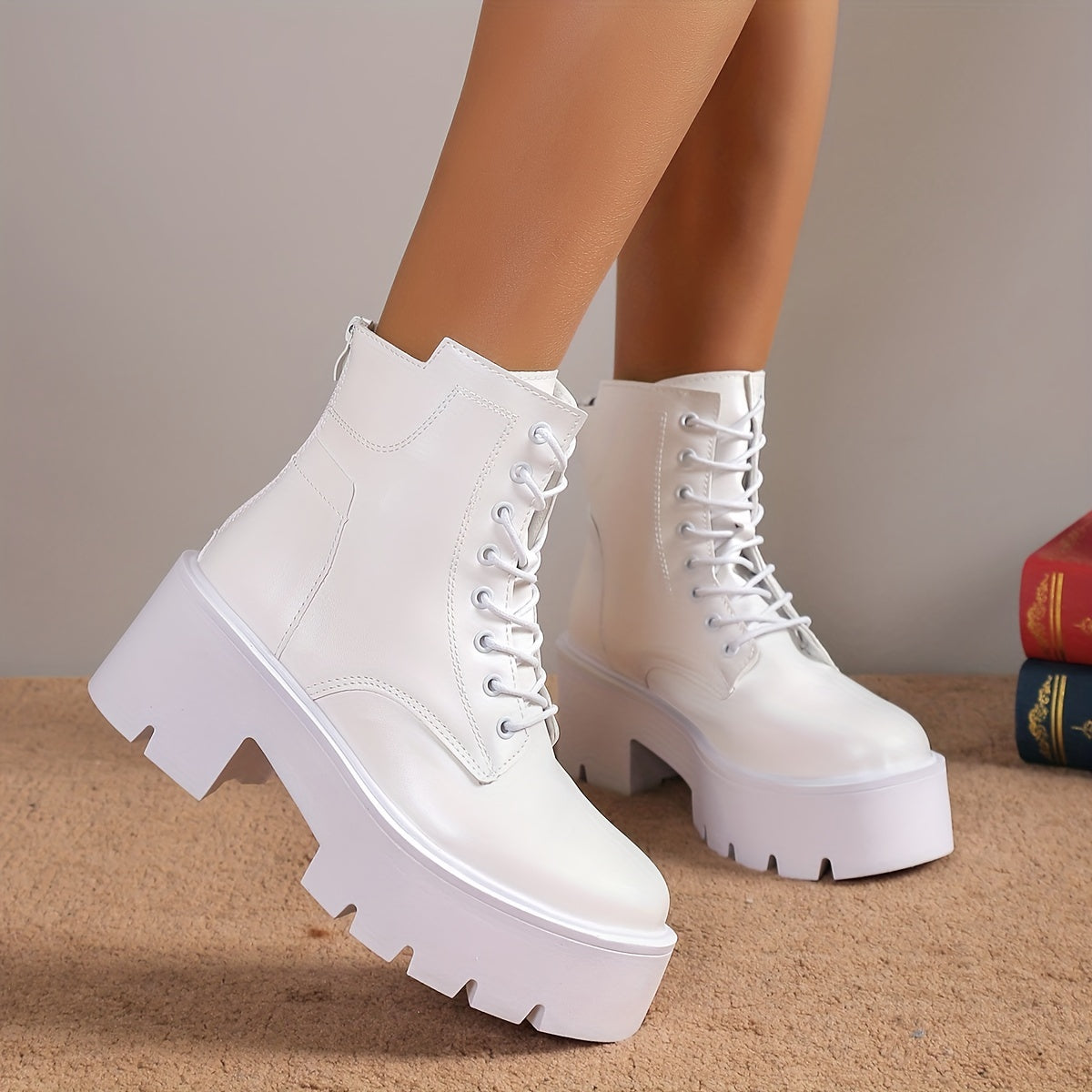 Women's Chunky Heel Platform Combat Boots