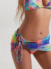 Rainbow Tie Neck Bikini & Bell Sleeve Shrug Wrap Coverups