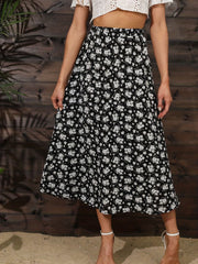 Boho Floral Print High Waist Tiered Skirts A Line