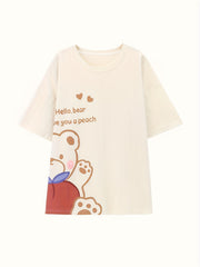 Bear Print Pajama Set Short Sleeve Top & Pants