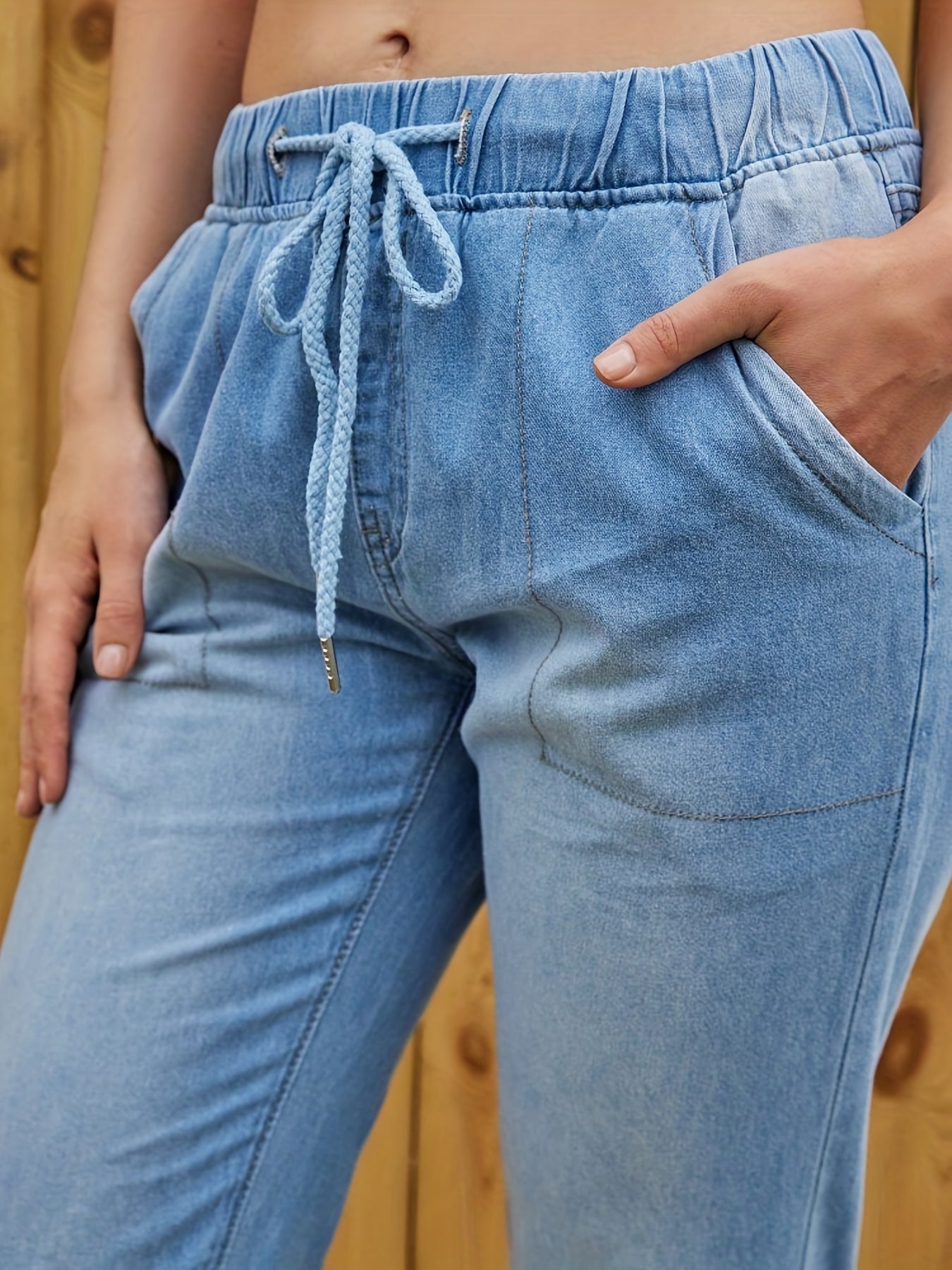 Elastic Waist Jogger Pants Straight Legs Denim Jeans