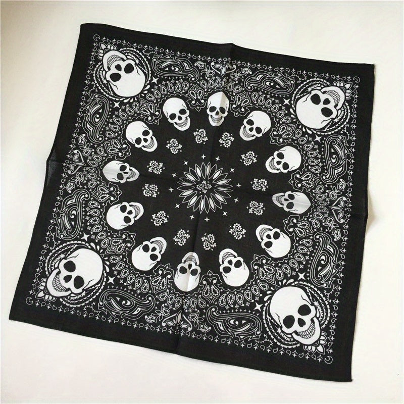 Hip Hop Skull Print Bandana Vintage Square Scarf Head Wraps Causal Neckerchief