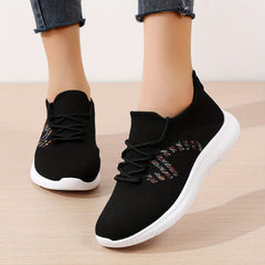 Women's Knitted Sports Shoes Lace Up Low Top Running Shoes