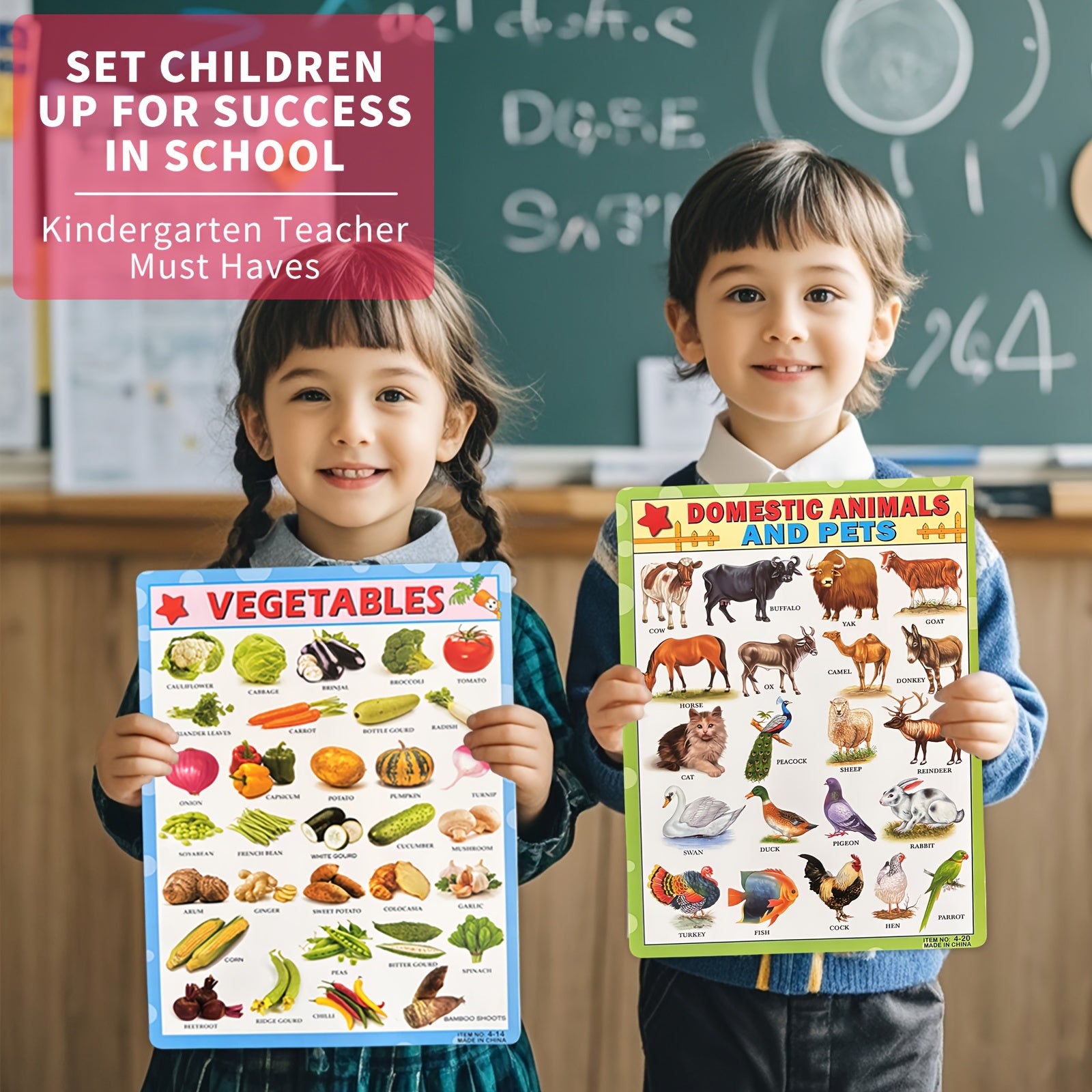 Educational Poster Charts for Kids Alphabet Fruits Vegetables Domestic & Wild An