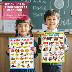 Educational Poster Charts for Kids Alphabet Fruits Vegetables Domestic & Wild An