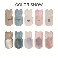 5 Pairs Baby Cotton Blend Floor Socks Animal Cartoon Non slip Breathable