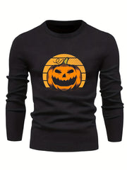 Cartoon Pumpkin Jack O Lantern Slim Warm Sweater Men's Casual Retro Style