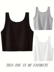 3 Ribbed Tank Tops Crew Neck Sleeveless Top Women's Lingerie