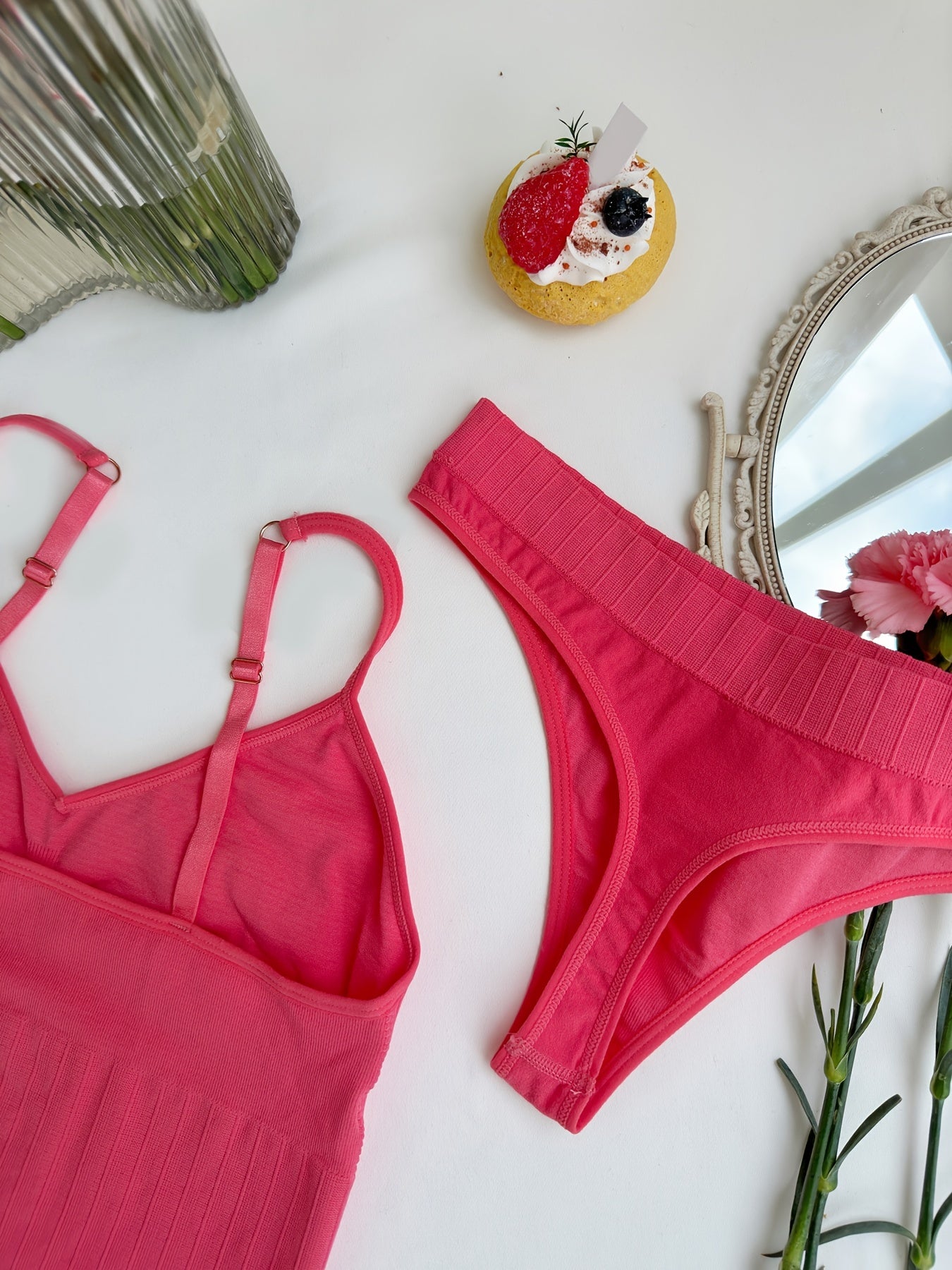 Solid Bra & Panties Soft Wireless Bralette & Thong Panties Set