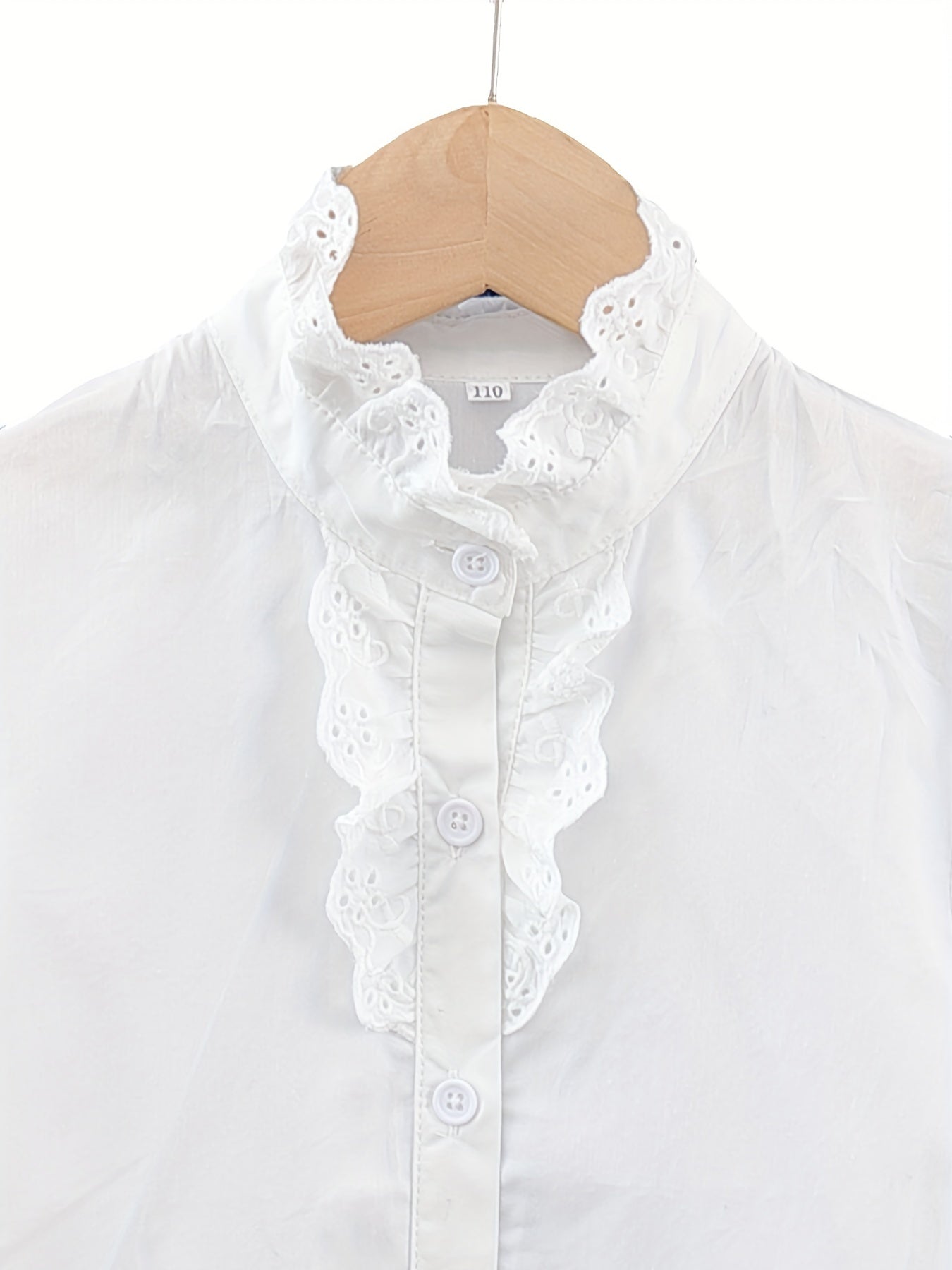 Girls Varsity Shirt Lace Ruffle Collar Long Sleeve Blouse