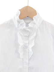 Girls Varsity Shirt Lace Ruffle Collar Long Sleeve Blouse