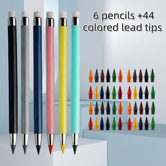 50pc Colored Pencil Set with 6 Pencils, 44 Tips, Sketching Stationery