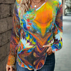 Phoenix Print Long Sleeve Round Neck Dress
