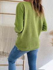 Versatile Knit Sweater V Neck Long Sleeve Casual Sweater With Buttons