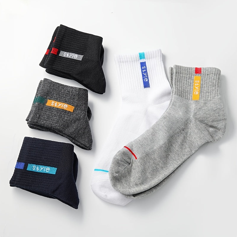 5 Pairs Men's Breathable Cotton Ankle Socks for Sports