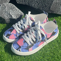 Pink Love Heart Pattern Flat Shoes Women's Shallow Mouth Casual Shoes