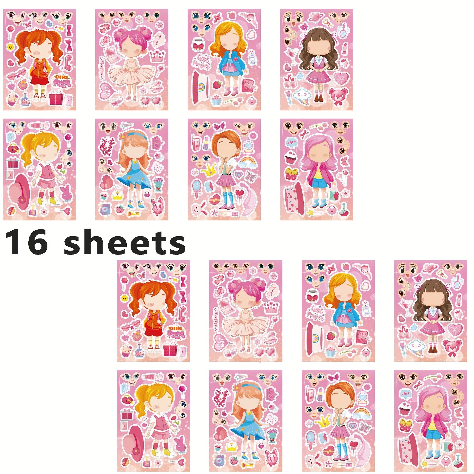 16 Sheets of DIY Dress Up Sticker Role Playing Puzzle Stickers for Girls