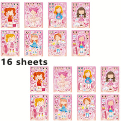 16 Sheets of DIY Dress Up Sticker Role Playing Puzzle Stickers for Girls