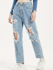 High Waist Ripped Straight Jeans Baggy Denim Pants