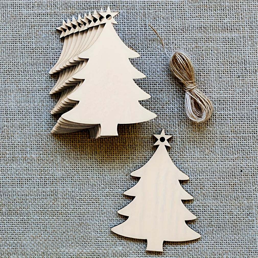 10pcs Wooden Christmas Tree Pendant DIY Crafts Snow Decoration